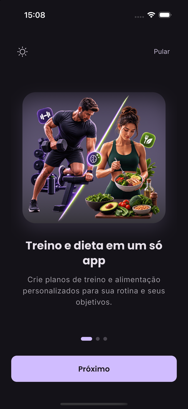 Tela inicial do MoveDiet no tema escuro