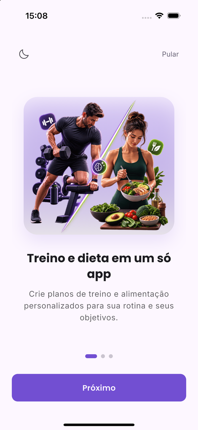 Tela inicial do MoveDiet: treino e dieta em um só app